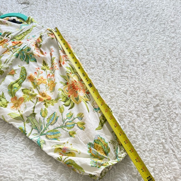 RACHEL Rachel Roy Tropical Floral Linen Blend Tie Front Blouse Puff Sleeve L - Picture 12 of 15